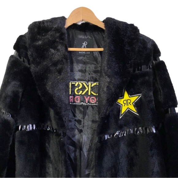 Rachel Zoe Rockstar Black Faux Fur Long Jacket - Picture 3 of 11